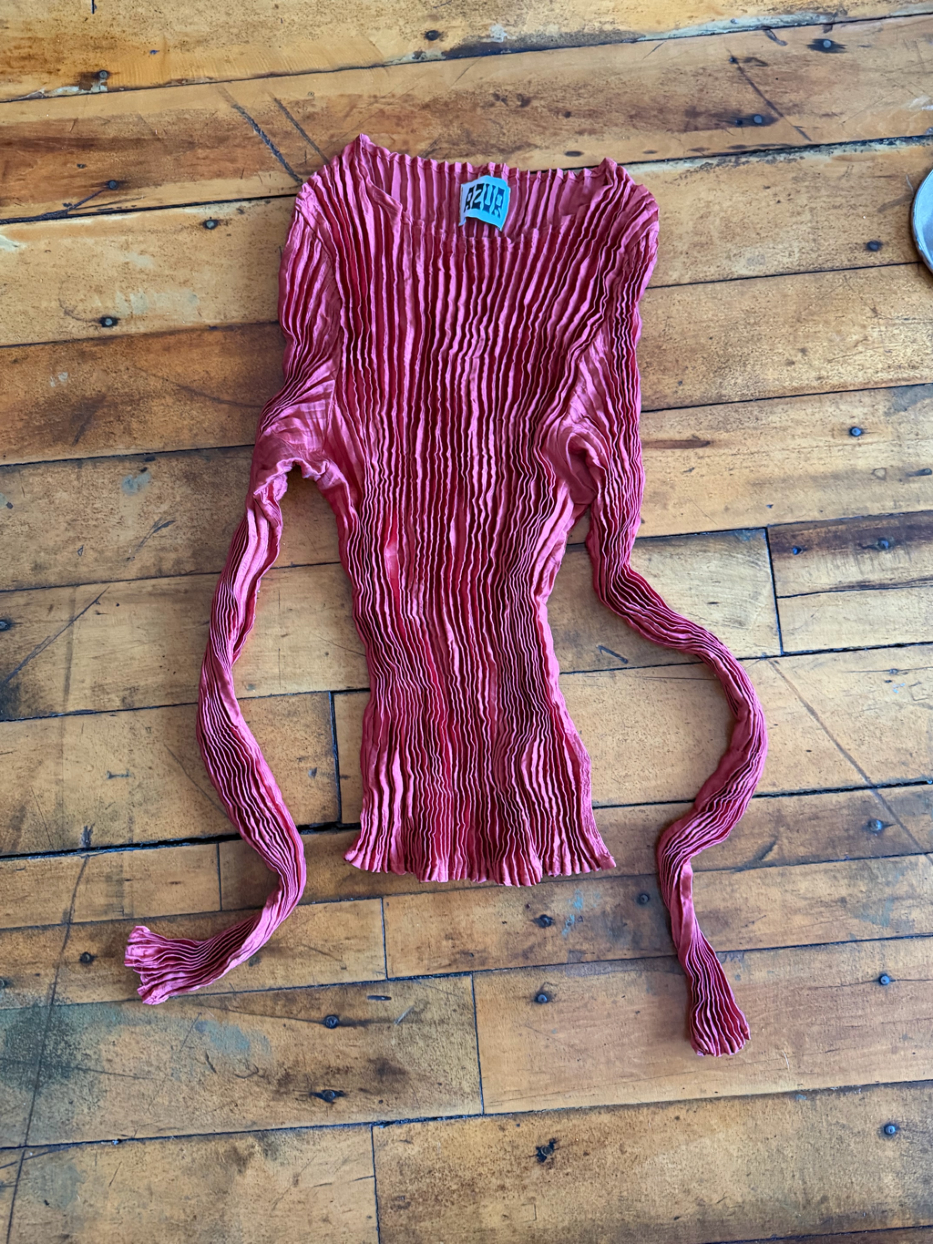 Azur Plisse Pleated Silk Satin Vermillion Top
